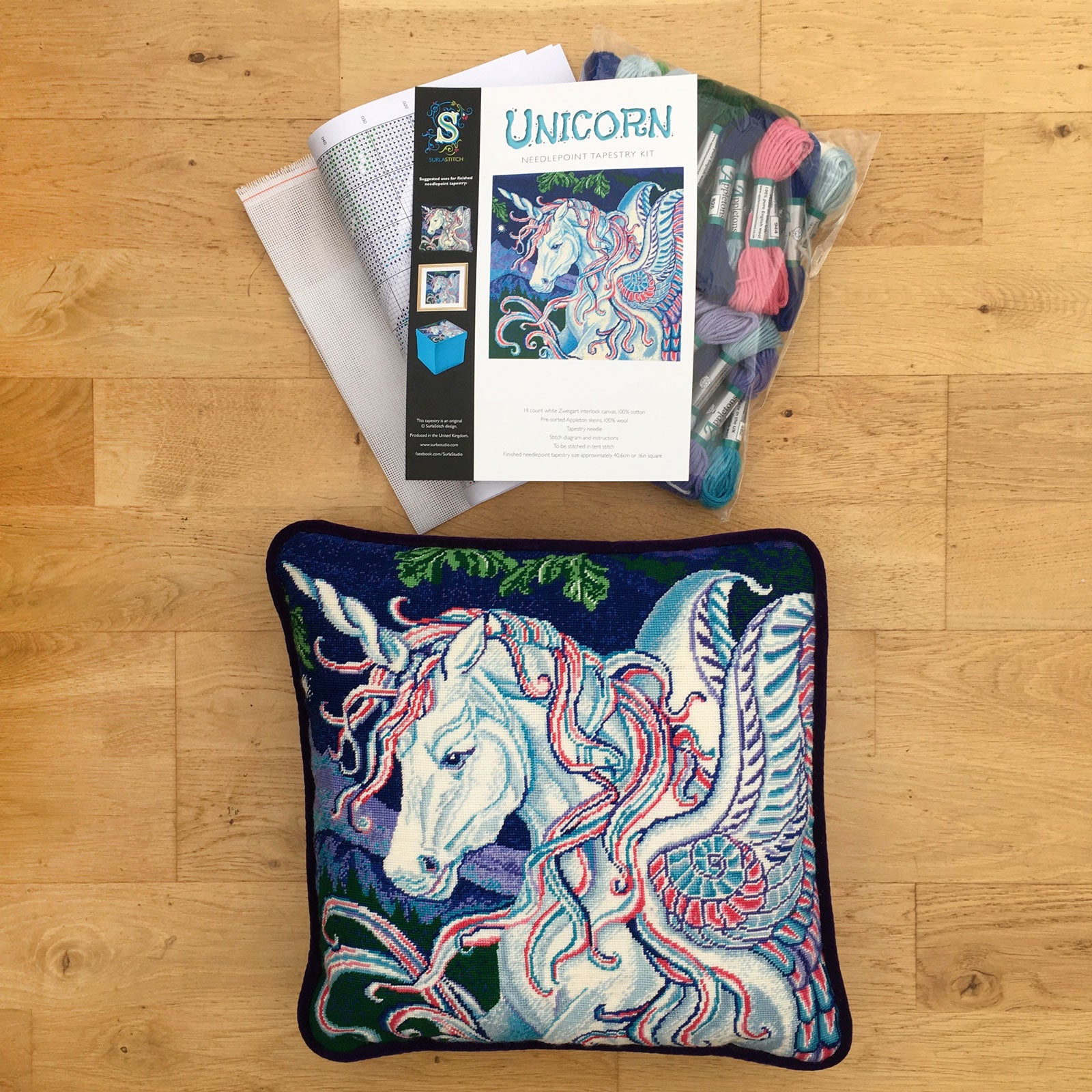 Unicorn and Vine Petit Point Tapestry Kit, Historical, Needlepoint, Panel